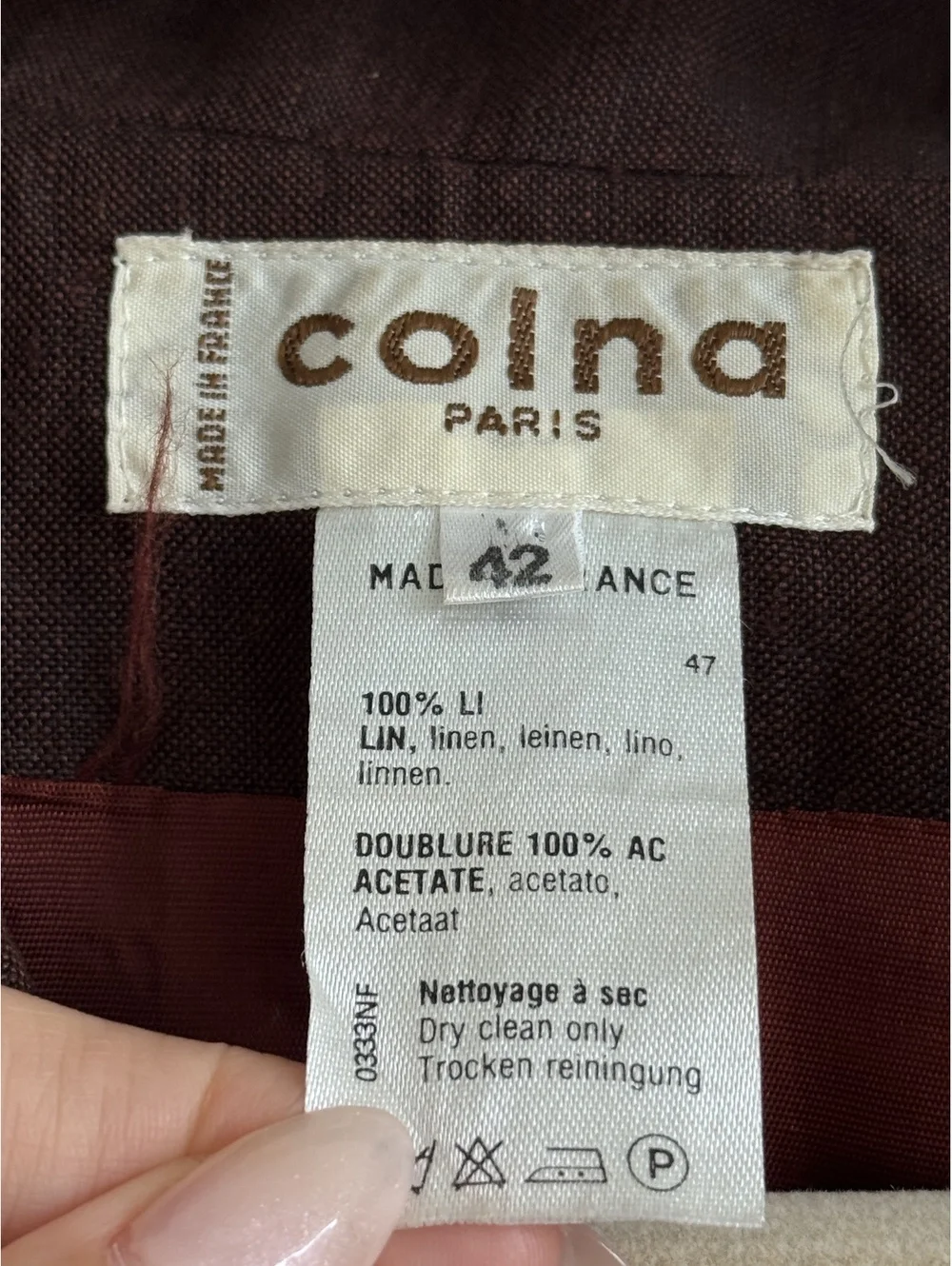 Vintage Colna Paris 100% Linen Brown Blazer Made in France FR 42